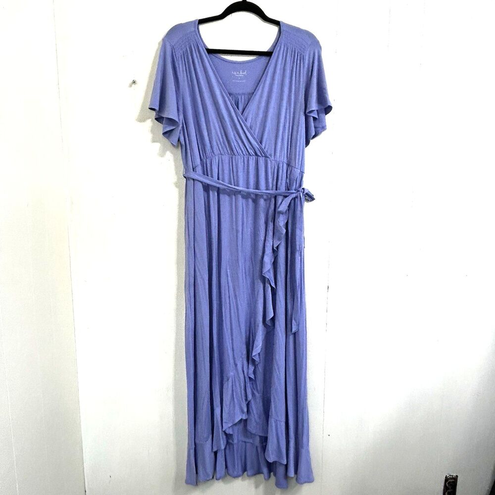 Isabel Maternity Maxi Dress Size Large Lilac Flutter Short Sleeve Empire Waist.